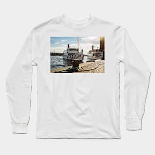 An old steamboat  in the Swedish archipelago arrives at the pier in Stockholm Long Sleeve T-Shirt